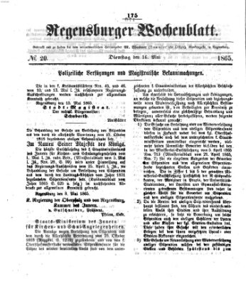 Regensburger Wochenblatt Dienstag 16. Mai 1865