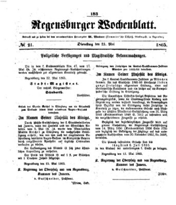 Regensburger Wochenblatt Dienstag 23. Mai 1865