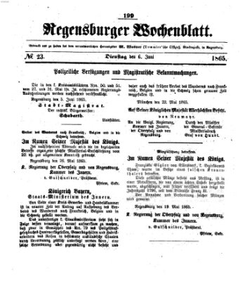 Regensburger Wochenblatt Dienstag 6. Juni 1865