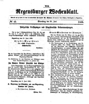 Regensburger Wochenblatt Dienstag 20. Juni 1865