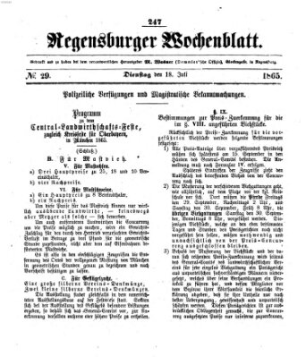 Regensburger Wochenblatt Dienstag 18. Juli 1865