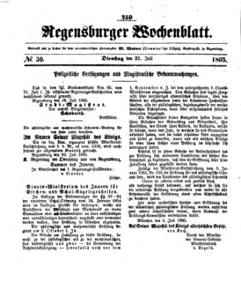 Regensburger Wochenblatt Dienstag 25. Juli 1865