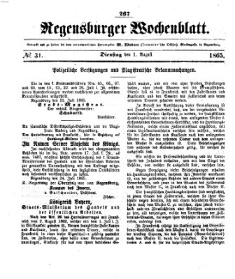 Regensburger Wochenblatt Dienstag 1. August 1865