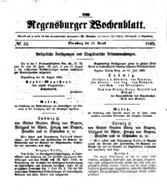 Regensburger Wochenblatt Dienstag 15. August 1865