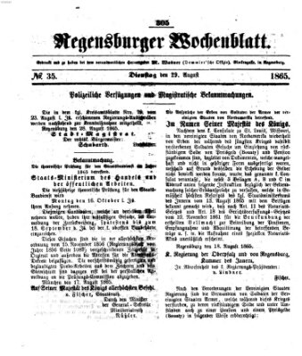 Regensburger Wochenblatt Dienstag 29. August 1865