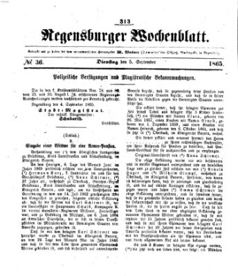 Regensburger Wochenblatt Dienstag 5. September 1865