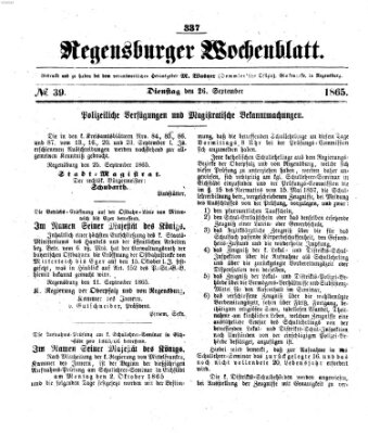 Regensburger Wochenblatt Dienstag 26. September 1865