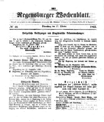 Regensburger Wochenblatt Dienstag 17. Oktober 1865