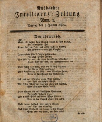 Ansbacher Intelligenz-Zeitung Freitag 3. Januar 1800