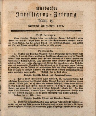 Ansbacher Intelligenz-Zeitung Mittwoch 9. April 1800