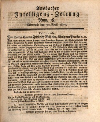 Ansbacher Intelligenz-Zeitung Mittwoch 30. April 1800