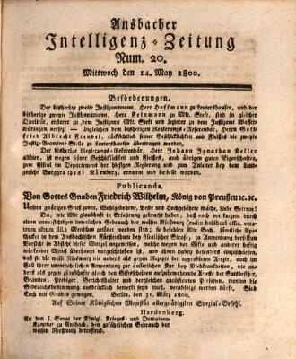 Ansbacher Intelligenz-Zeitung Mittwoch 14. Mai 1800