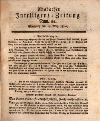 Ansbacher Intelligenz-Zeitung Mittwoch 28. Mai 1800