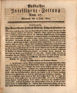 Ansbacher Intelligenz-Zeitung Mittwoch 2. Juli 1800