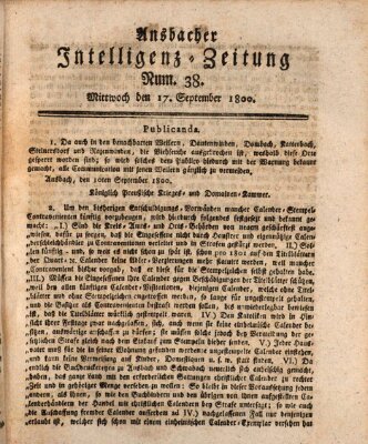 Ansbacher Intelligenz-Zeitung Mittwoch 17. September 1800