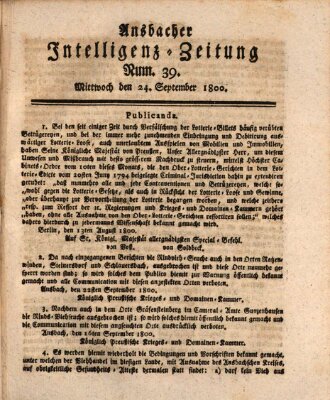 Ansbacher Intelligenz-Zeitung Mittwoch 24. September 1800