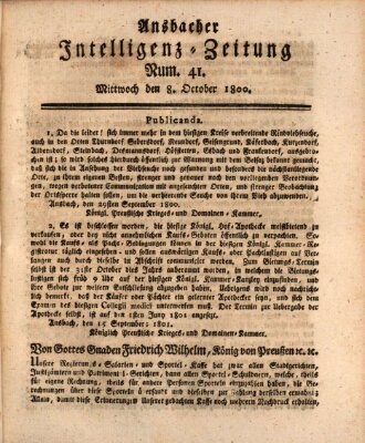 Ansbacher Intelligenz-Zeitung Mittwoch 8. Oktober 1800