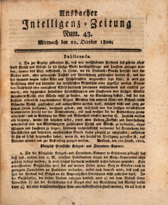 Ansbacher Intelligenz-Zeitung Mittwoch 22. Oktober 1800