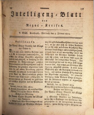 Intelligenzblatt des Rezat-Kreises (Ansbacher Intelligenz-Zeitung) Mittwoch 5. Februar 1812