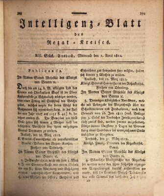 Intelligenzblatt des Rezat-Kreises (Ansbacher Intelligenz-Zeitung) Mittwoch 1. April 1812