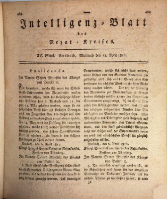 Intelligenzblatt des Rezat-Kreises (Ansbacher Intelligenz-Zeitung) Mittwoch 15. April 1812