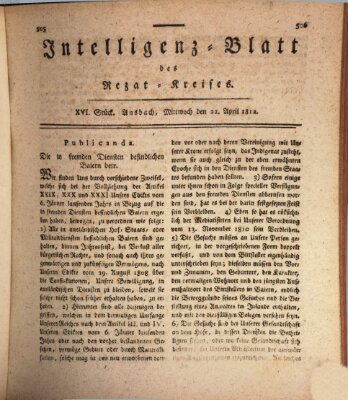 Intelligenzblatt des Rezat-Kreises (Ansbacher Intelligenz-Zeitung) Mittwoch 22. April 1812