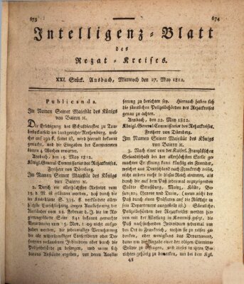 Intelligenzblatt des Rezat-Kreises (Ansbacher Intelligenz-Zeitung) Mittwoch 27. Mai 1812