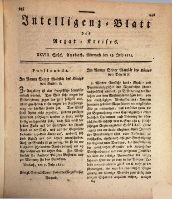 Intelligenzblatt des Rezat-Kreises (Ansbacher Intelligenz-Zeitung) Mittwoch 15. Juli 1812