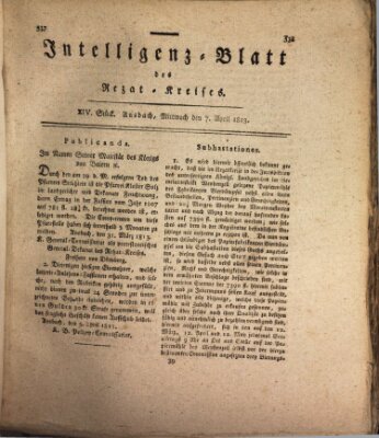 Intelligenzblatt des Rezat-Kreises (Ansbacher Intelligenz-Zeitung) Mittwoch 7. April 1813