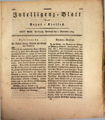Intelligenzblatt des Rezat-Kreises (Ansbacher Intelligenz-Zeitung) Mittwoch 1. September 1813