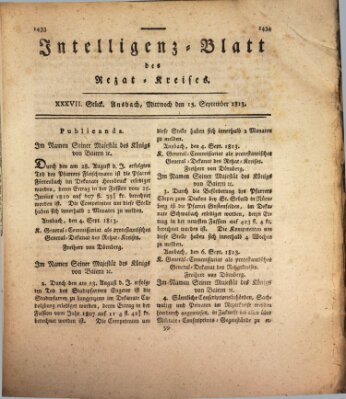 Intelligenzblatt des Rezat-Kreises (Ansbacher Intelligenz-Zeitung) Mittwoch 15. September 1813