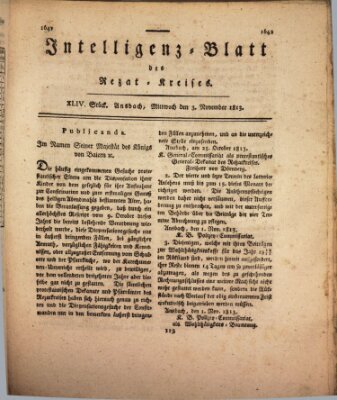 Intelligenzblatt des Rezat-Kreises (Ansbacher Intelligenz-Zeitung) Mittwoch 3. November 1813