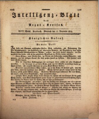 Intelligenzblatt des Rezat-Kreises (Ansbacher Intelligenz-Zeitung) Mittwoch 17. November 1813