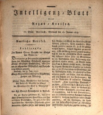 Intelligenzblatt des Rezat-Kreises (Ansbacher Intelligenz-Zeitung) Mittwoch 18. Januar 1815