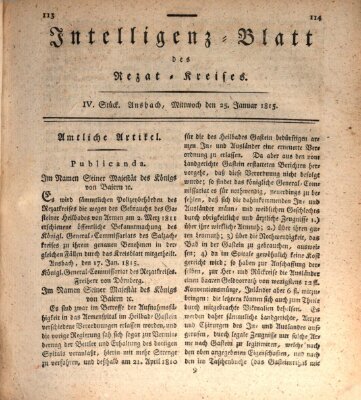 Intelligenzblatt des Rezat-Kreises (Ansbacher Intelligenz-Zeitung) Mittwoch 25. Januar 1815