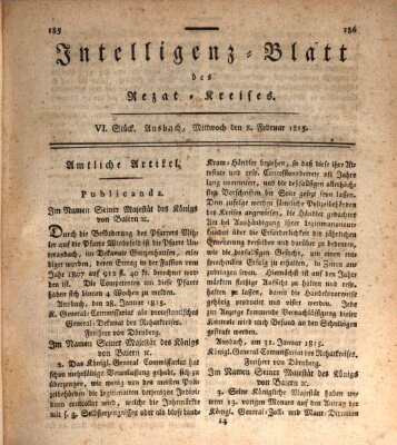 Intelligenzblatt des Rezat-Kreises (Ansbacher Intelligenz-Zeitung) Mittwoch 8. Februar 1815