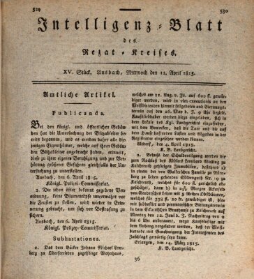 Intelligenzblatt des Rezat-Kreises (Ansbacher Intelligenz-Zeitung) Mittwoch 12. April 1815