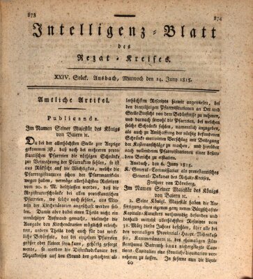 Intelligenzblatt des Rezat-Kreises (Ansbacher Intelligenz-Zeitung) Mittwoch 14. Juni 1815