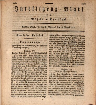 Intelligenzblatt des Rezat-Kreises (Ansbacher Intelligenz-Zeitung) Mittwoch 16. August 1815