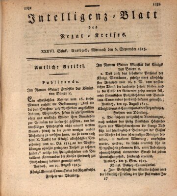 Intelligenzblatt des Rezat-Kreises (Ansbacher Intelligenz-Zeitung) Mittwoch 6. September 1815