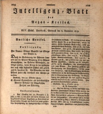 Intelligenzblatt des Rezat-Kreises (Ansbacher Intelligenz-Zeitung) Mittwoch 8. November 1815