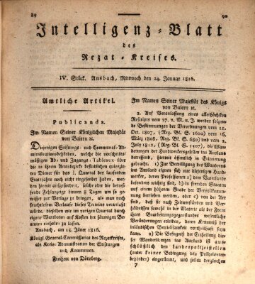 Intelligenzblatt des Rezat-Kreises (Ansbacher Intelligenz-Zeitung) Mittwoch 24. Januar 1816