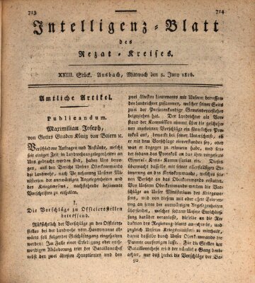 Intelligenzblatt des Rezat-Kreises (Ansbacher Intelligenz-Zeitung) Mittwoch 5. Juni 1816