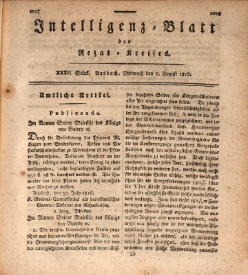 Intelligenzblatt des Rezat-Kreises (Ansbacher Intelligenz-Zeitung) Mittwoch 7. August 1816