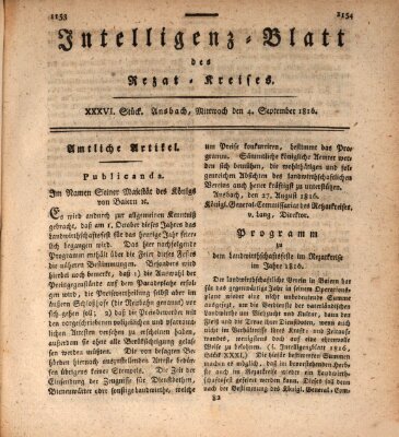 Intelligenzblatt des Rezat-Kreises (Ansbacher Intelligenz-Zeitung) Mittwoch 4. September 1816