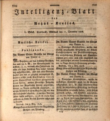 Intelligenzblatt des Rezat-Kreises (Ansbacher Intelligenz-Zeitung) Mittwoch 11. Dezember 1816