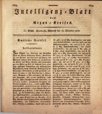 Intelligenzblatt des Rezat-Kreises (Ansbacher Intelligenz-Zeitung) Mittwoch 18. Dezember 1816