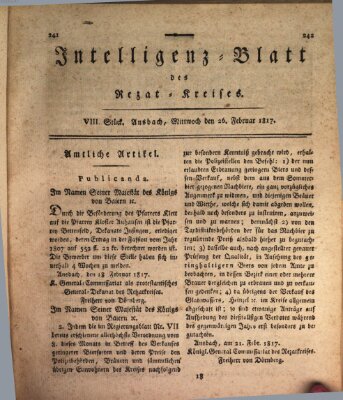 Intelligenzblatt des Rezat-Kreises (Ansbacher Intelligenz-Zeitung) Mittwoch 26. Februar 1817