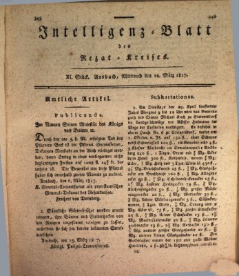 Intelligenzblatt des Rezat-Kreises (Ansbacher Intelligenz-Zeitung) Mittwoch 19. März 1817