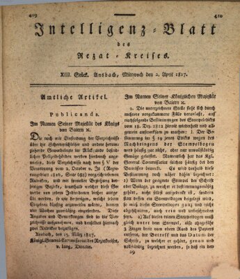 Intelligenzblatt des Rezat-Kreises (Ansbacher Intelligenz-Zeitung) Mittwoch 2. April 1817